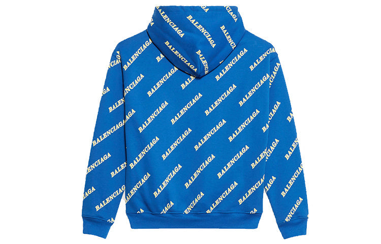 (WMNS) Balenciaga Full Print Alphabet Logo hooded Drawstring Hoodie Blue 612959TIV715011