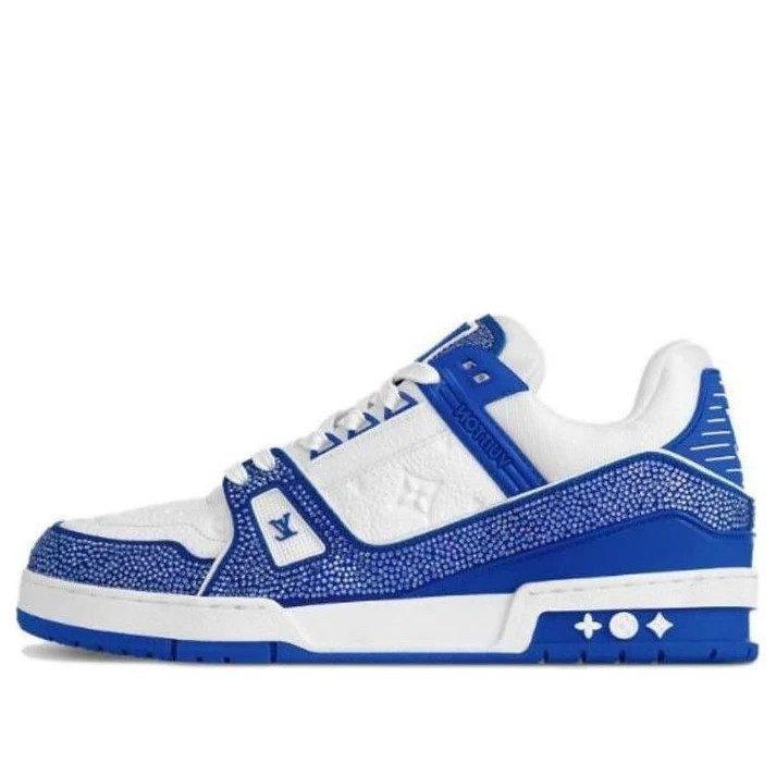 LOUIS VUITTON LV Trainer Sneakers 'White Monogram with Blue and Rhinestones' 1AC5AE #