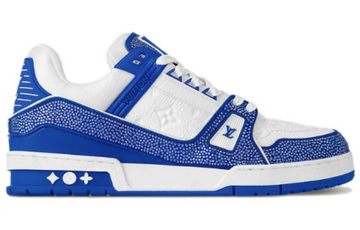 LOUIS VUITTON LV Trainer Sneakers 'White Monogram with Blue and Rhinestones' 1AC5AE #