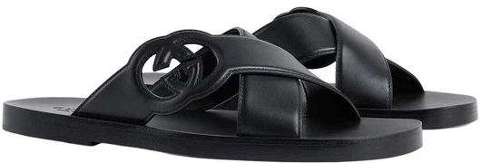 GUCCI INTERLOCKING SLIDE " BLACK SANDALS" #